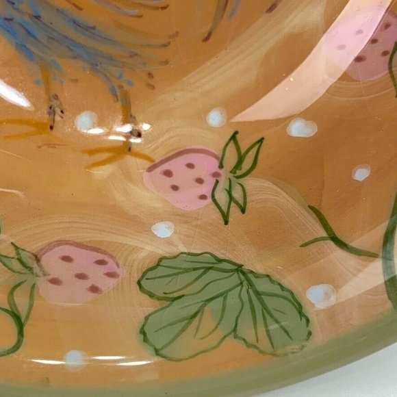 Danna Cullen Footed Rooster Cereal Soup Bowl Strawberries Handles 6" Colorful - Picture 7 of 9